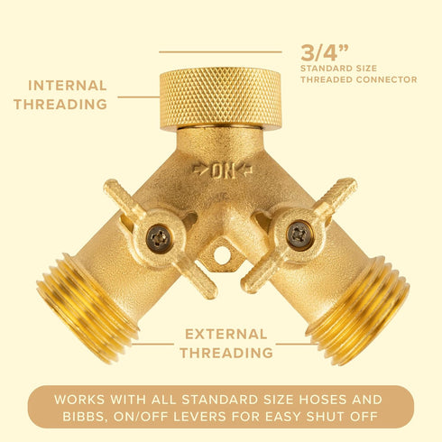 INNAV8 Garden Hose Splitter 2 Way Heavy Duty - SOLID BRASS Hose Splitter Features Easy to Open Valves - Garden Hose Y Splitter for Outdoor Faucet ...