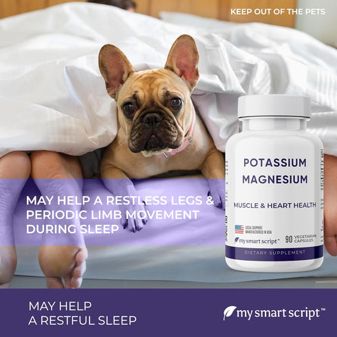 Potassium Magnesium Supplement - 450mg Potassium, 375mg Magnesium - Natural Ingredients, Fast Absorption, Easy to Take - Vegan, Non-GMO, Zero Glut...