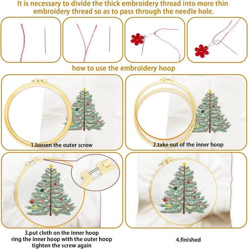 BEUNITONE 4PCS Christmas Tree Embroidery Kit Merry Christmas Stamped Cross Stitch Kit Snowflake Pine Tree Needlepoint Kit DIY Adult Beginner Stamp...