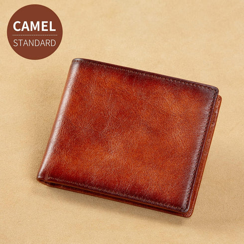Men's Real Leather RFID Blocking Bifold Wallet Stylish Anti Theft Security With ID Window (Camel-01)...