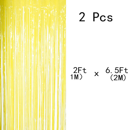 Yellow Tinsel Foil Fringe Curtains Decorations - You Are My Sunshine Baby Shower Birthday Party Photo Backdrops Props Decorations, 2pc...