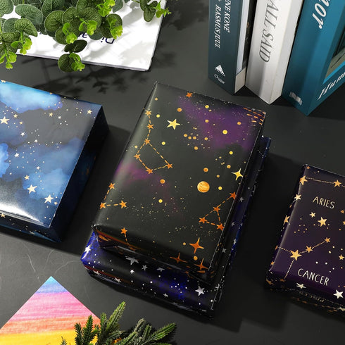 AnyDesign 12 Sheet Galaxy Wrapping Paper Constellation Gift Wrap Paper Bulk Folded Flat Blue Purple Starry Sky Art Paper for Birthday Baby Shower ...