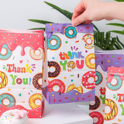 VGOODALL 24PCS Donut Party Favor Bags, Paper Gift Bags Goodie Bags with Stickers Candy Bags for Kids Birthday Party...