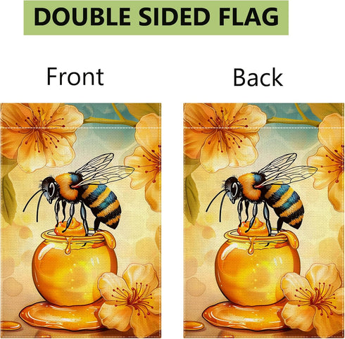Summer Bee Garden Flag, Welcome Garden Flags, 12x18 Inch Vertical Double Sided Burlap, Flowers Bee Holiday Party Yard Lawn Flag, Outdoor Patio Hou...