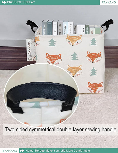 FANKANG Square Nursery Hamper Storage Bins Canvas Laundry Basket Foldable with Waterproof PE Coating Storage Baskets Gift Baskets for Children, Of...