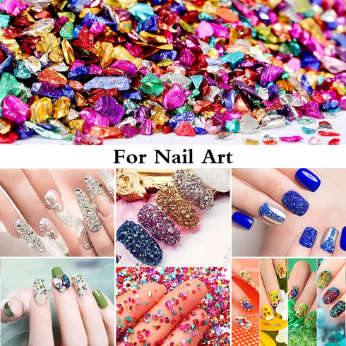 9 Box Broken Crushed Glass Glitter, 6.4oz/180g Irregular Shards Metallic Crystal Chips 2-4mm Chunky Flakes Sequins Gravel for Epoxy Resin Craft Su...