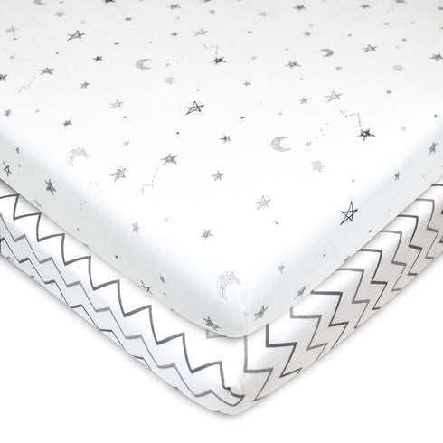 American Baby Company 2 Pack 100% Natural Cotton Fitted Mini Crib Sheets 38" x 24" - Soft & Breathable Small Nesting Portable Sheets, Fits Pack N ...