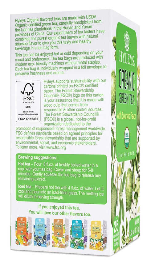 Hyleys Organic Green Tea Soursop Flavor - 25 Tea Bags - Graviola Guanabana Tea...