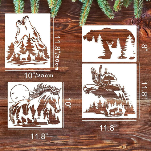 9 PCS Animal Stencils Wild Animal Stencils for Painting Reusable Deer Wolf Bear Owl Stencils Templates Large Jungle Animal Painting Stencils for P...