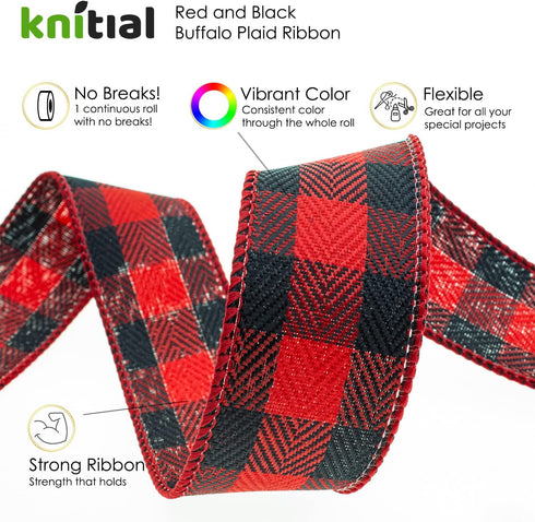 Wired Buffalo Plaid Ribbon 1-1/2 Inches x 25 Yards Red and Black Buffalo Check Ribbon for Gift Wrapping, Crafts, and Decorations...