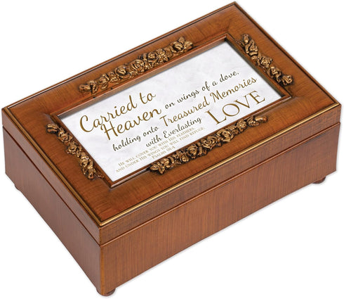 Cottage Garden Treasured Memories Love Feather Wood Finish Petite Rose Jewelry Music Box Plays Amazing Grace...