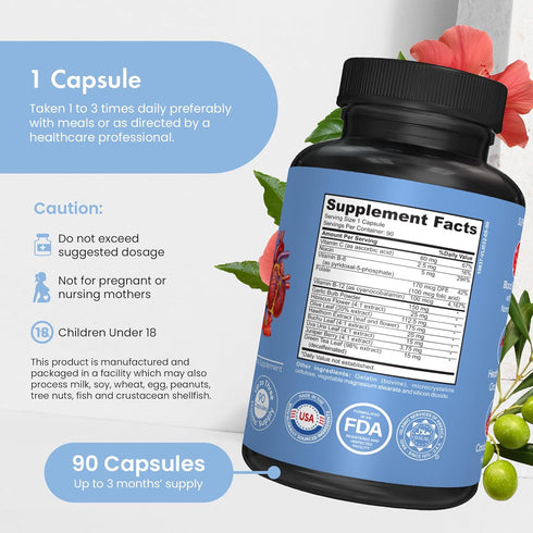 Blood Pressure Support Supplement with Garlic, Hibiscus, and Hawthorn - Supports Cardiac Health and Circulation, Healthy Heart-Supporting Herbs an...