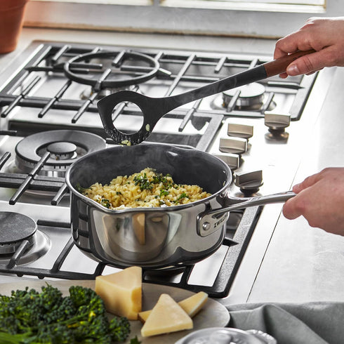 STAUB Risotto Spoon, Cooking Utensil, Perfect for Stirring and Serving Risotto, Durable BPA-Free Matte Black Silicone, Acacia Wood Handles, Safe f...