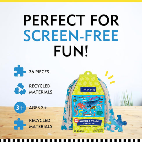 Mudpuppy Ocean Life Puzzle to Go, 36 Pieces, 12 x 9” – Great for Kids Age 3+ – Packaged in Travel-Friendly Drawstring Fabric Pouch – Perfect for A...