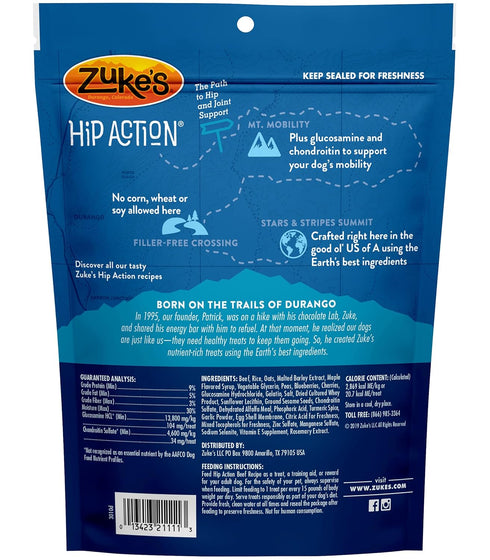 Zuke's Hip Action Dog Treats, Beef Recipe, Natural & Tender Dog Treats with Hip & Joint Support, Dog Treats for Adult Dogs 6 Ounce (Pack of 2)...