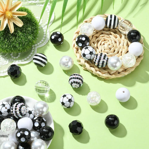 Stiesy 50 Pcs Black White Round Beads 20mm Chunky Bubblegum Beads for DIY Jewelry Making Boutique Craft Supplies...