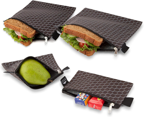 Nordic By Nature 4 Pack - Reusable Sandwich Bags Dishwasher Safe BPA Free - Durable Washable Quick Dry Cloth Baggies -Reusable Snack Bags School L...