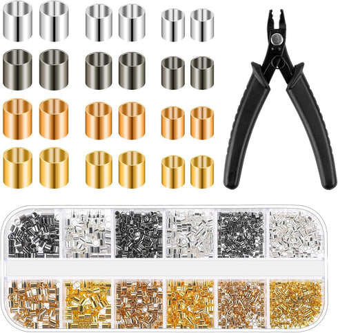 2200PCS Jewelry Crimp Beads Crimp Tubes with Crimping Pliers Crimping Beads for Jewelry Making Beading Supplies Jewelry Making Tools for Earring N...