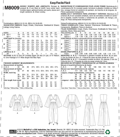 McCall Pattern Company McCall's Women's Jumpsuit and Romper Sewing Patterns, Sizes 6-14...