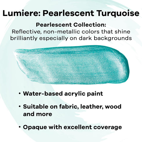 Jacquard Lumiere 2.25oz Fabric Paint Pearlescent Turquoise - Metallic Paint for Fabric Leather Canvas Paper and Wood - Light-bodied Metallic Acryl...