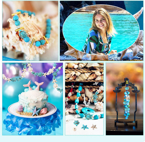 Tophoniex Turtle Beads Turtle Charms Sea Star Sea Turtle Turquoise Beads Seashell Beads for Making Bracelets Necklace Earrings Hair Ties(about 420...