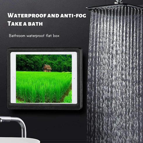 Shower Tablet Holder Waterproof Compatible with Ipad, Wall Mounted Bathroom Tablet Case Mount Shelf, Adhesive Touchable Cradle with Glass Mirror A...