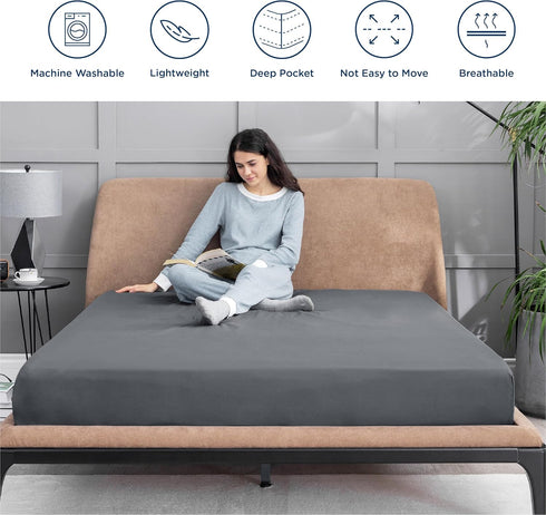 Bedsure Fitted Sheet Queen Size Only - Brushed Microfiber Bed Sheets, Ultra Soft & Breathable, Fade Resistant & Easy Care (Grey, 60x80+16 Inches, ...