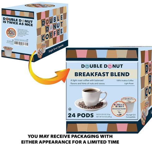 Double Donut Breakfast Blend Fresh Medium Roast Coffee SingleServe Pods for Keurig K Cup Brewer Machines 24 Capsules per Box...