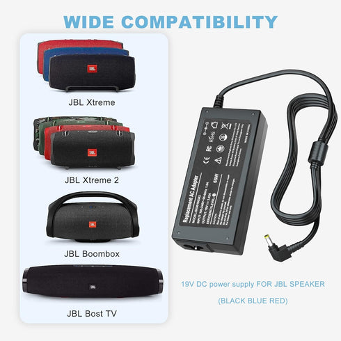 19V DC Power Supply Replacement for JBL Xtreme, Xtreme 2, Extreme, Extreme 2 JBL Boombox Portable Wireless Bluetooth Waterproof Speaker (Black Blu...