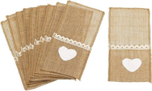 uxcell Burlap Lace Utensil Holders, 20Pcs Knife Forks Napkin Silverware Holder Bag Cutlery Pouch for Wedding Dinner Decor...