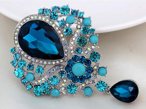 Wedding Bridal Big Crystal Rhinestone Bouquet Brooch Pin for Women (light blue)...
