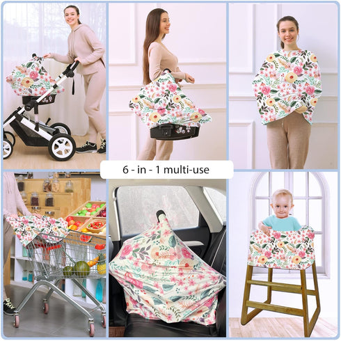 Nursing Carseat Canopy Breastfeeding Cover - Multi-use Stretchy Car Seat Covers for Babies, Baby Shower Gifts (Pink Floral)...