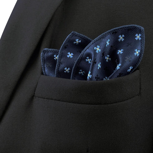 SHLAX&WING Floral Blue Mens Pocket Square Silk Handkerchief Handmade...