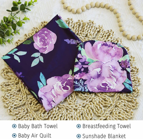 Newborn Swaddle Blanket with Beanie Set,Soft Stretchy Blanket for 0-3 Months Baby Boys and Girls(Purple Flower)...