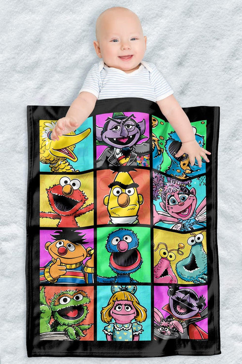 LOGOVISION Sesame Street Lightweight Baby Blanket, 30"X40", Hand Drawn Squares Unisex for Infants Girls & Boys...