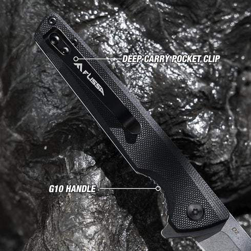 FLISSA Pocket Knife, Folding EDC Knife, 4 inch D2 Blade, G10 Handle, for Outdoors, Hiking, Camping, Black...
