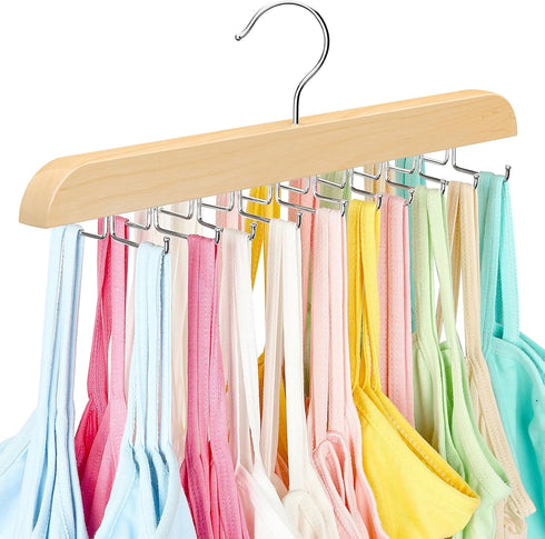 Tank Top Hanger with Premium Wood, 20 Large Capacity, Space Saving,360 Degree Rotating, Foldable Metal Hooks, Tank Tops...