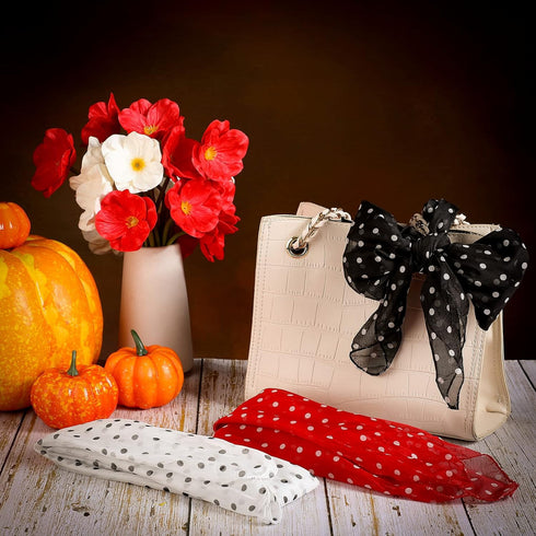 Kathfly 3 Pieces 1950s Polka Dot Scarf for Women Chiffon Scarf Retro Dot Square Neck Head Scarfs Vintage Sheer Hair Scarf Halloween Red Black Whit...