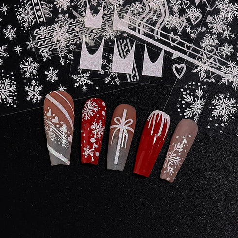 6 Sheets White Glitter Snowflakes Christmas Nail Art Stickers Decals Self-Adhesive Pegatinas Uñas Nail Supplies Nail Art Design Decoration Accesso...