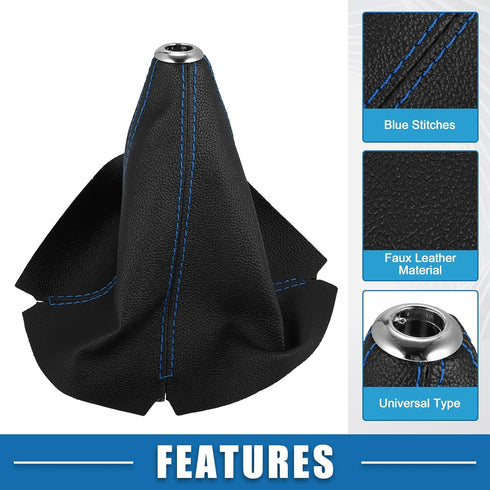 Car Shift Boot Cover Universal Gear Shift Knob Boot Dust Cover Faux Leather Black with Blue Line...