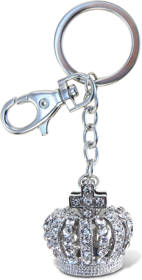 Aqua 79 Sparkly Crown Keychain Charm - Silver 3D Rhinestone Keychain for Women and Men, Metal Alloy Crystal Keychain, Fashionable Keychain Accesso...