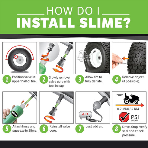 Slime 10007 Flat Tire Puncture Repair Sealant, Prevent and Repair, Small Tubeless Tires, Non-Toxic, eco-Friendly, 8 oz Bottle...
