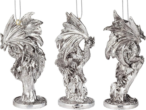 Design Toscano 3 Dragons of The Amesbury Holiday Gemstone Ornament Set, Silver,Christmas...
