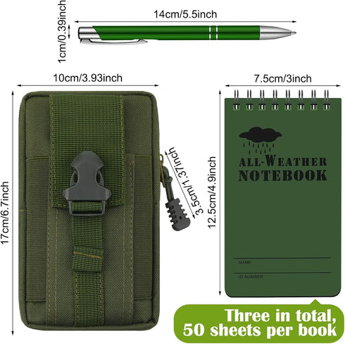 Eaasty 5 Pcs Waterproof Notebook Tactical 3 x 5 Inch Pocket Notebook with Metal Weatherproof Pen and Fabric Cover for Outdoor Activities Recording...