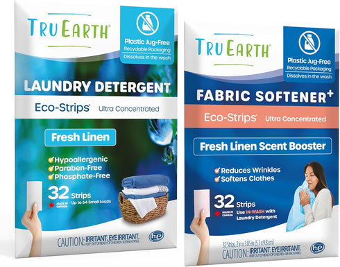 Tru Earth Bundle: Laundry Detergent Sheets & Fabric Softener Sheets - Plastic Jug-Free, Easy-to-Use - Fresh Linen...