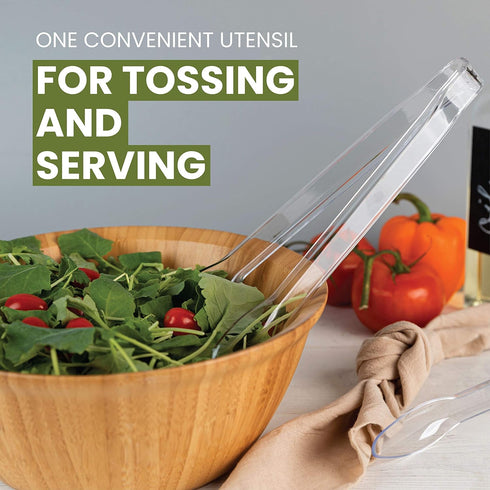 Plasticpro Disposable Plastic Serving Tongs 12'' inch Durable Heavy Duty Premium Serving Utensils Clear Pack of 4...