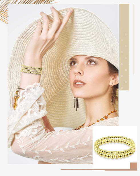 Taiyin 40 Pcs Gold Bead Bracelet Bead Elastic Ball Bracelet Gold Beaded Bracelets for Women Beaded Stretch Bracelets for Girls Couple Friendship J...