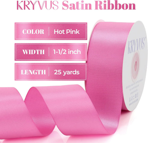 Double Faced Hot Pink Satin Ribbon, 1-1/2 Inch X 25 Yards Polyester Ribbon for Gift Package Wrapping, Crafts, Bow Making, Sewing, Flower Bouquet, ...