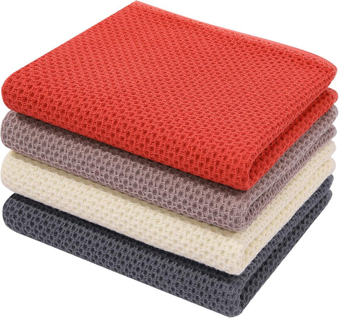 Homaxy 100% Cotton Waffle Weave Kitchen Dish Towels, Ultra Soft Absorbent Quick Drying Cleaning Towel, 13 x 28 Inches, 4-Pack, Multicolor...