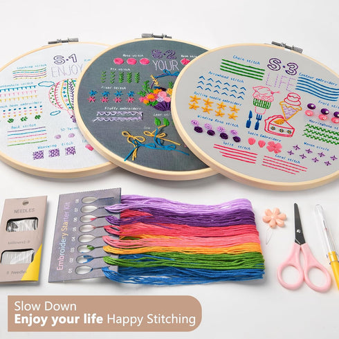 Dortusen 3 Sets Beginner Embroidery Kit for Adults Learn Different Stitches DIY Kits Includes Embroidery Tools Easy to Follow Instruction......